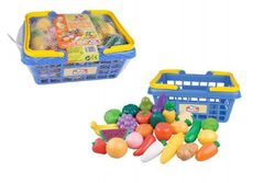 Játék bevásárlókocsi zöldség/gyümölcs 25 db műanyag