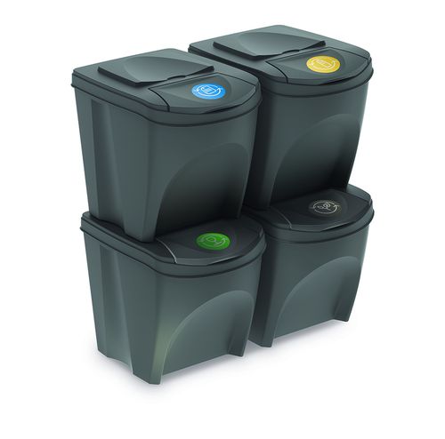 Sortibox Szelektív hulladékgyűjtő kosarak, szürke, 25 l, 4 db IKWB20S4  405U